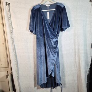 Baltic Born Allison Velvet Wrap Dress Blue 1XL Midi Flutter Sleeve NWT Formal